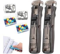 Binder Clip Stapler, Portable Binder Clip Stapler Including 100 Reusable Clips, Refillable Office Stapler Set, Handheld Paper Shell Clip Dispenser, Mini Push Stapler Set