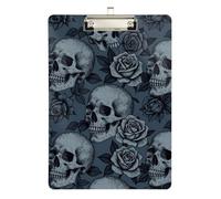 Binder clipboard Organizer Skull and Roses Goth Girl Plastic for Softball Coaches clipboard Teacher Size 9 x 12.5 Tabla para escribir con Clip