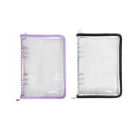 Binder Cover Protector - A5 or A6 Size Journal Organizer, Portable Binder Protector | Detachable Transparent 6 Ring Planner Cover with Zipper for School, Travel, Students, (Taro Purple, Black)