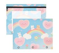 Binder Cute 3 Hole Paper Punch A4 Letter 2 Packs Teacher Office Rainbow Heart Rabbit Pattern