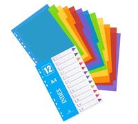 Binder Dividers,12 Part Folder Dividers, Folder Dividers A4 File Dividers Multi Hole Punched in Assorted Colour, File Dividers A4 for Home School Office Use (Color tabs)