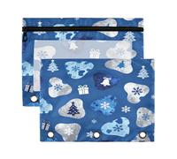 Binder Folder with Clear Window Plastic Pencil case Christmas Cow Fur Print Dark Blue Big Capacity 3 Ringing Pencil case School Class Office Organizers 2 PCS