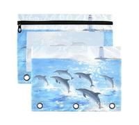 Binder folders with Clear Window Blue Sea Whale Lighthouse Scenario Large and Sturdy 3 Ringing Binder Pocket for Office Supplies 2 PCS