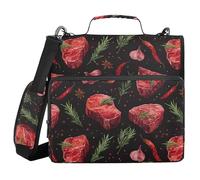 Binder Organizer with Handle Multi-Pocket 1.5 Inch 3 Ringing Pencil Cases Portfolio Binder Home Travel Cards Storage Container Vintage Steak and Spices