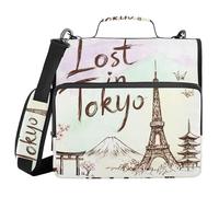 Binder Organizer with Handle Multiple Pockets 1.5 Inch 3 Ringing Pencil Cases Portfolio Binder Stationery Organizer Supplies Lost in Tokyo