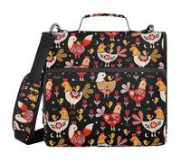 Binder Organizer with Shoulder Strap Easy to Carry 1.5 Inch 3 Ringing Pencil Cases Portfolio Binder Paperwork Business Folk Style Chicken Black