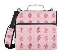 Binder Organizer with Shoulder Strap & Handle Easy to Carry 1.5 Inch 3 Ringing Pencil Case Portfolio Binder Office Files Organizer Pink Strawberry Gingham Pattern