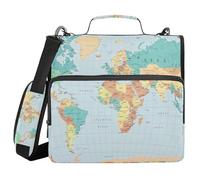 Binder Organizer with Shoulder Strap & Handle Easy to Carry 1.5 Inch 3 Ringing Portfolio Binder Bag Paperwork Business World Map