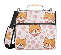 Binder Organizer with Shoulder Strap & Handle Multi-Pocket 1.5 Inch 3 Ringing Pencil Bags Portfolio Binder Stationery Supply Cute Shiba Dog