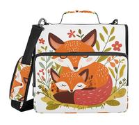 Binder Organizer with Shoulder Strap Laege Capacity 1.5 Inch 3 Ringing Storage Bag Portfolio Binder Stationery Supplies Sleeping Foxes Wrapped in Warm Greenery