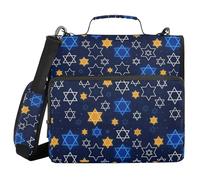 Binder Organizer with Shoulder Strap Multi-Pocket 1.5 Inch 3 Ringing Pencil Cases Portfolio Binder Office Files Organizer Hanukkah Star of David Navy