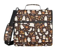 Binder Organizer with Shoulder Strap Multi-Pocket 1.5 Inch 3 Ringing Pencil Cases Portfolio Binder Office Supplies Halloween Ghosts Brown