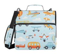 Binder Organizer with Shoulder Strap Multi-Pocket 1.5 Inch 3 Ringing Storage Bag Portfolio Binder Office Document Organizer Cartoon Air and Land Vehicles Pattern