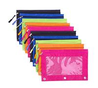 Binder Pencil Pouch with Zipper Pulls, Pencil Case with Rivet Enforced 3 Ring, 10 Pack 5 Colors