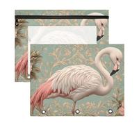 Binder Pencil Pouches 3-Holes Pocket Folders for 3 Rings Binder 2 Pack Students Art Supplies Storage Retro Victorian-Style Flamingo Flat Design