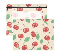 Binder Pencil Pouches Adorable 3 Rings Pocket for A4 Paper Letter 2 Pack Students Class Cherries Yellow