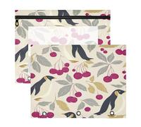 Binder Pencil Pouches Clear 3 Hole Punch for 3 Ringing Binder 2 Pack Teacher Office Penguin Raspberry Off White
