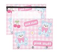 Binder Pencil Pouches Clear 3 Hole Punch for A4 Paper Letter 2 Pack Teacher Class A Cute Cartoon Blue Bear