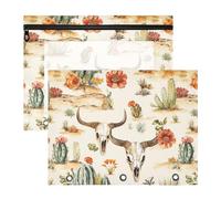 Binder pencil pouches Clear Plastic File Folder for 3 Rings Binder 2 Pack Teacher Classroom Supplies Western Cowboy Boho Cactus Skull Vast Wilderness