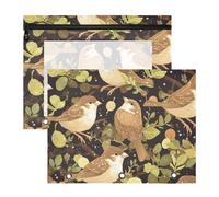 Binder Pencil Pouches Multi-Purpose 3 Hole Pocket for A4 Paper Letter 2 Pack Teacher Back to School Autumn Brown Sparrow