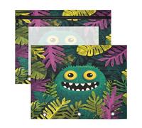 Binder Pencil Pouches Multi-Purpose Pocket Folders for A4 Paper Letter 2 Pack Students Back to School Funny Jungle Monsters