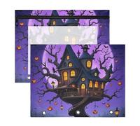 Binder Pencil Pouches Sturdy 3 Hole Punch for A4 Paper Letter 2 Pack Teacher Back to School Enchanted Halloween Treehouse Mansion