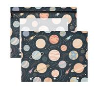Binder Pencil Pouches Sturdy 3 Rings Pocket for A4 Paper Letter 2 Pack Teacher Back to School Planets Universe Black