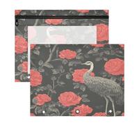 Binder Pencil Pouches Sturdy Storage Bag for 3 Ringing Binder 2 Pack Students School Supplies Garden Emu Rose Gray