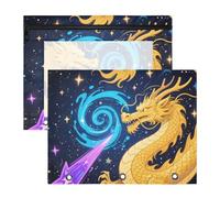 Binder Pencil Pouches Sturdy Storage Bag for A4 Paper Letter 2 Pack Students School Supplies Abstract Night Sky Star Yellow Dragon