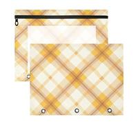 Binder pencil pouches With 3 Reinforced Grommets 3 Hole Punch for A4 Paper Letter 2 Pack Students Storing School Students Teacher Supplies Amber Green Plaid