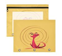 Binder Pencil Pouches with Smooth Zippers Pen Holder Case for A4 Paper Letter 2 Pack Students College Supplies Crazy Shell Lizard Red and Yellow