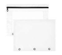 Binder Pencil Pouches with Zipper 3 Hole Punch for A4 Paper Letter 2 Pack Teacher Art Supplies Storage White