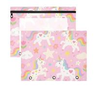 Binder Pencil Pouches with Zipper Pen Holder Case for A4 Paper Letter 2 Pack Students College Supplies Cute Cartoon White Rainbow Unicorns