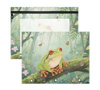 Binder pencil pouches With Zipper Plastic File Folder for 3 Rings Binder 2 Pack Students Back To School Frog on Branch Pattern