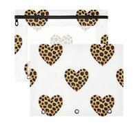 Binder Pencil poucheses 3-Holes Plastic File Folder for 3 Rings Binder 2 Pack Teacher Classroom Supplies Cartoon Leopard Print Heart White