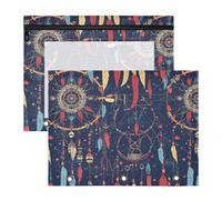 Binder pencil poucheses Adorable Plastic File Folder for 3 Rings Binder 2 Pack Students Storing School Students Teacher Supplies Western Dream Catcher Tribal Star Primitive Charm