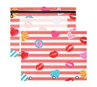 Binder Pencil poucheses Adorable Storage Bag for 3 Rings Binder 2 Pack Students School Supplies Red White Striped Heart Lip Summer
