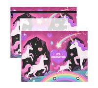 Binder pencil poucheses Clear Window 3 Hole Punch for A4 Paper Letter 2 Pack Students Office Enchanted unicorns Pattern