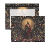 Binder Pencil poucheses Multi-Purpose 3 Rings Pocket for A4 Paper Letter 2 Pack Students Back to School Santa Sun Flowers Jesus