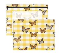 Binder Pencil poucheses Sturdy 3 Hole Punch for A4 Paper Letter 2 Pack Teacher School Supplies Yellow White Check Plaid Butterfly