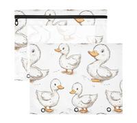 Binder Pencil poucheses Sturdy 3 Rings Pocket for A4 Paper Letter 2 Pack Teacher Class Cartoon Cute Duck White