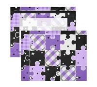 Binder pencil poucheses Sturdy Pen Holder Case for 3 Rings Binder 2 Pack Students Office Black and Purple Creative Puzzle Check Pattern