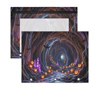 Binder pencil poucheses With 3 Reinforced Grommets Pen Holder Case for A4 Paper Letter 2 Pack Students Class Halloween Underground Cavern