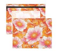 Binder pencil poucheses With 3 Reinforced Grommets Plastic File Folder for 3 Rings Binder 2 Pack Teacher Art Supplies Storage Pink Blossoms Golden Flowers