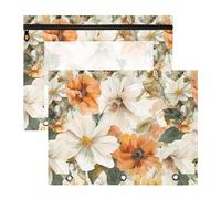 Binder pencil poucheses With 3 Reinforced Grommets Pocket Folders for 3 Rings Binder 2 Pack Teacher College Supplies Watercolor Flowers Orange White Blooms
