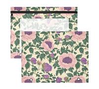 Binder Pencil poucheses with Smooth Zippers 3 Hole Punch for A4 Paper Letter 2 Pack Teacher Art Supplies Storage Vintage Poppy Flowers Green Leaves Retro