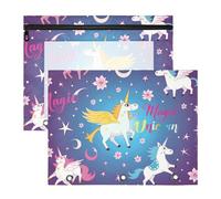 Binder pencil poucheses With Zipper 3 Hole Punch for A4 Paper Letter 2 Pack Teacher Back To School Cartoon Unicorns