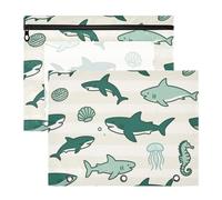 Binder Pencil poucheses with Zipper Pen Holder Case for A4 Paper Letter 2 Pack Teacher Class Ocean Animal Fish Shark Green Beige
