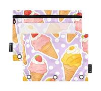 Binder Pencil pouching with 3 Reinforced Grommets 3 Ringing Pocket for 3 Ringing Binder 2 Pack Teacher Class Ice Cream Summer Pattern