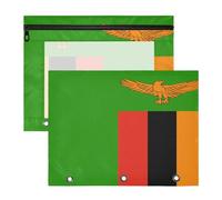 Binder Pencil pouching with Smooth Zippers 3 Hole Punch for 3 Ringing Binder 2 Pack Students Office Zambia Flag